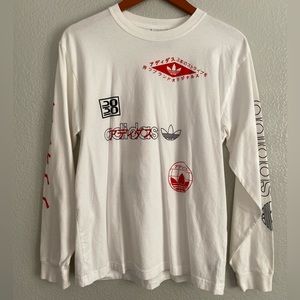 Adidas Japanese Text Multi Logo Long Sleeve T-Shirt